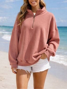 Sunkissed Coconut Quarter Zip Sweatshirt Size Small Ice Cream Pink